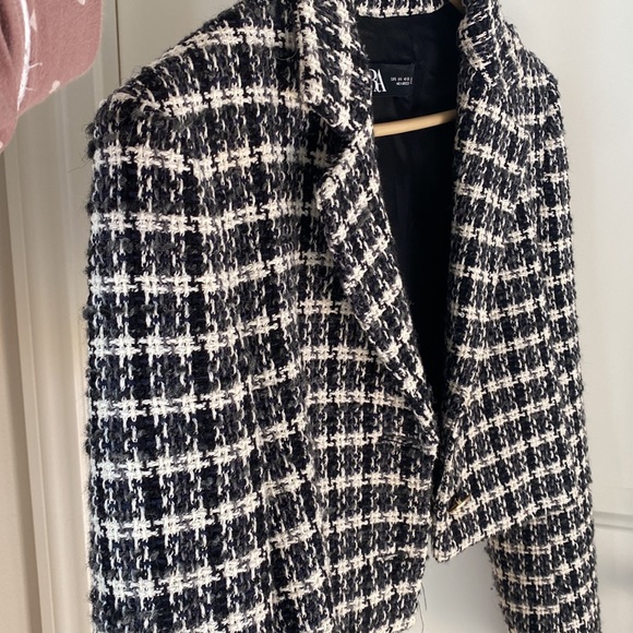 Double breasted plaid cropped blazer - Picture 2 of 6